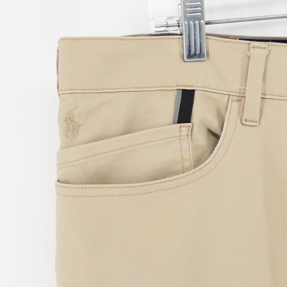 Polo Ralph Lauren Mens 36x32 Stretch Slim Fit Dobby Performance Pants Tan Chinos
